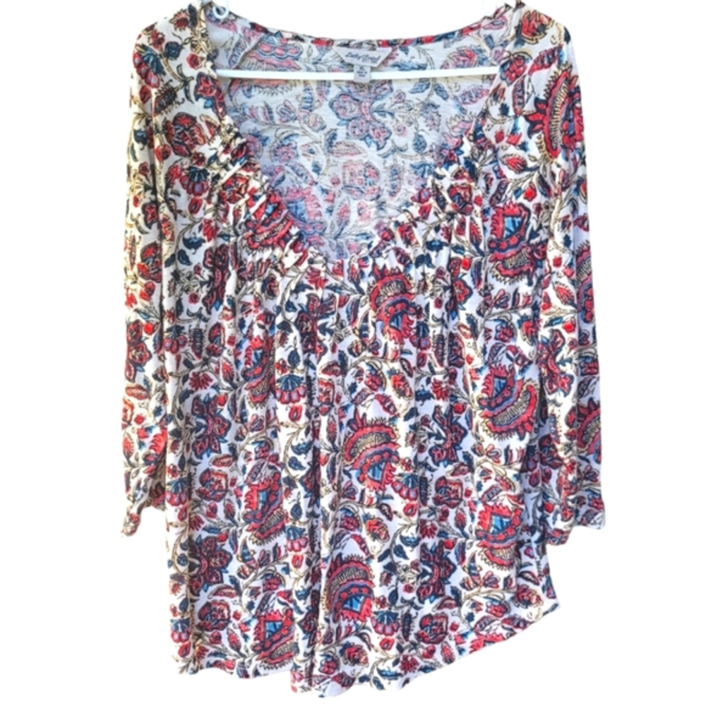 Lucky Brand Floral Gathered Neckline Top Size XL